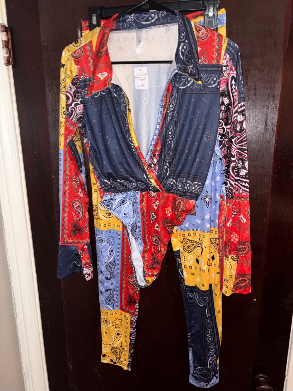 Bandana Print Wrap 2 piece in Red, Navy & Yellow